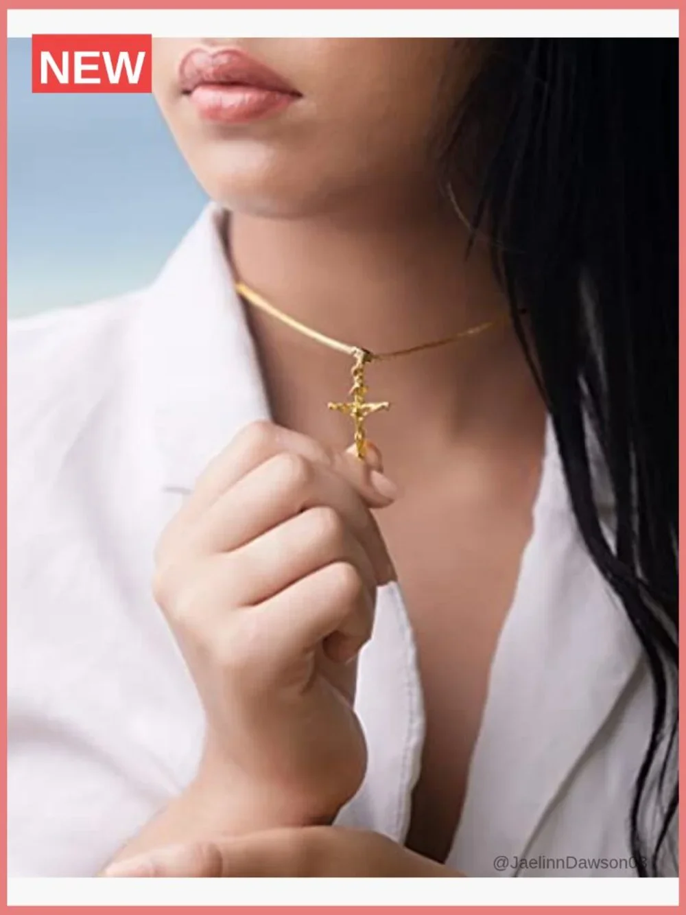 18K Gold Plated Flat Mariner Chain Necklace with Cross Pendant